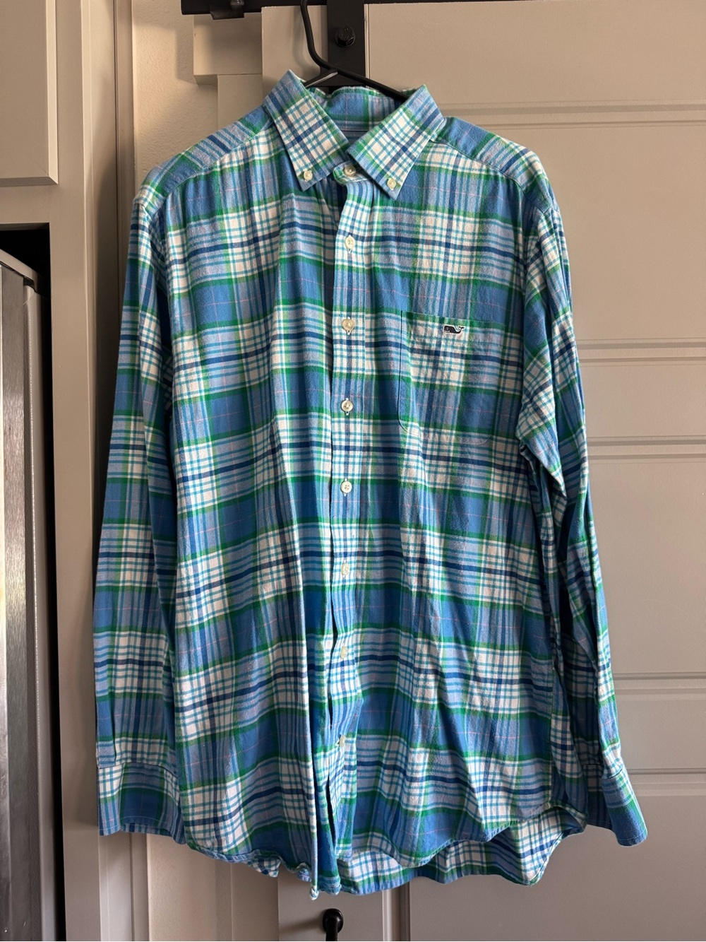Vineyard Vines Blue, Green and White Plaid Button-Down Shirt